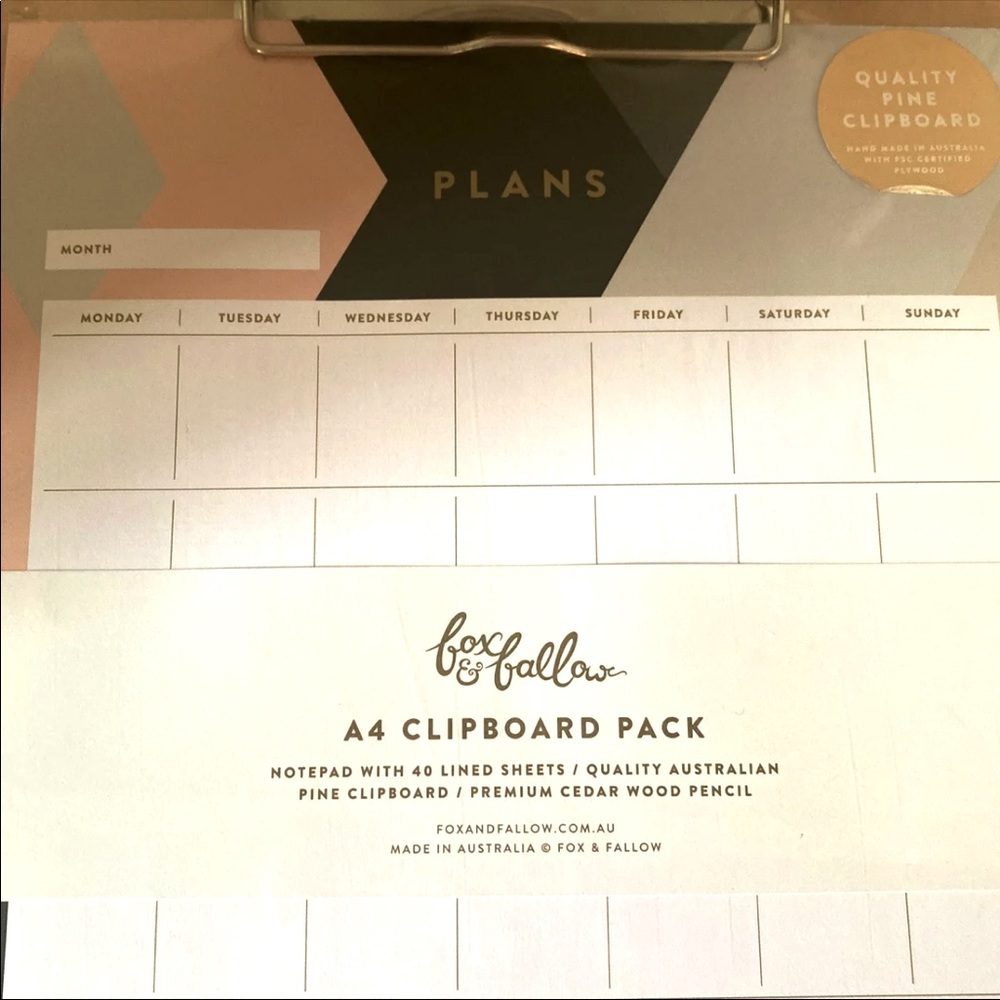 NWT Australian Handmade Clipboard Pine Planner